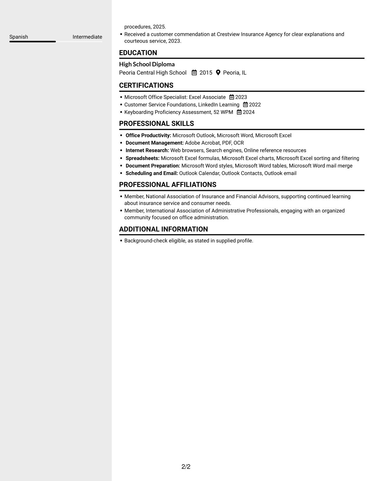 Resume example — page 2