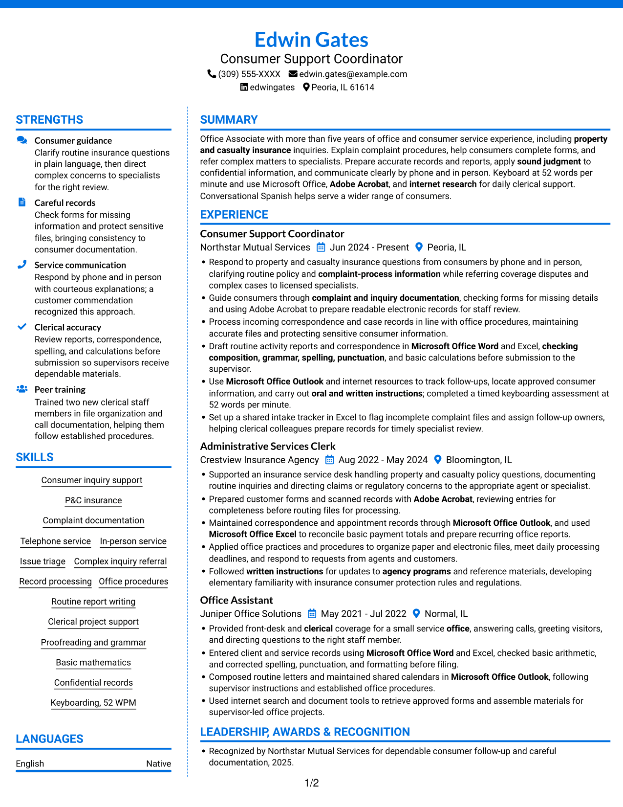 Resume example — page 1