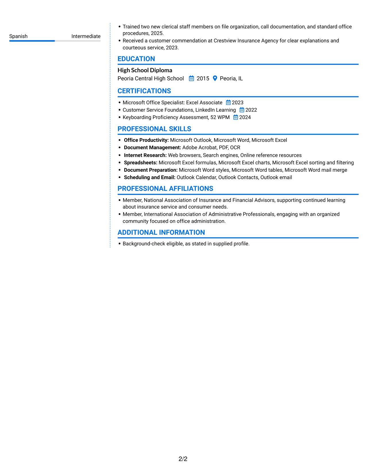 Resume example — page 2