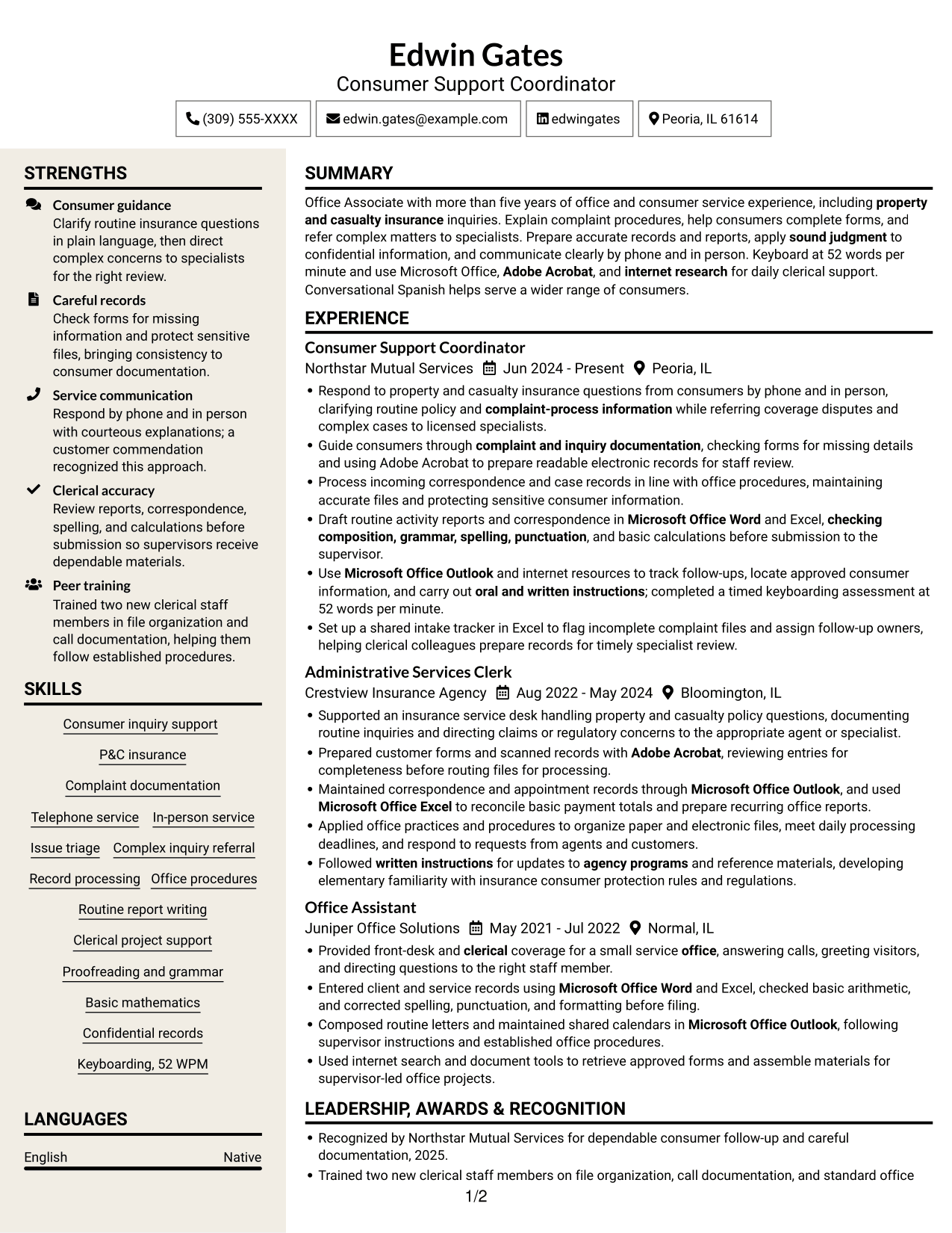 Resume example — page 1