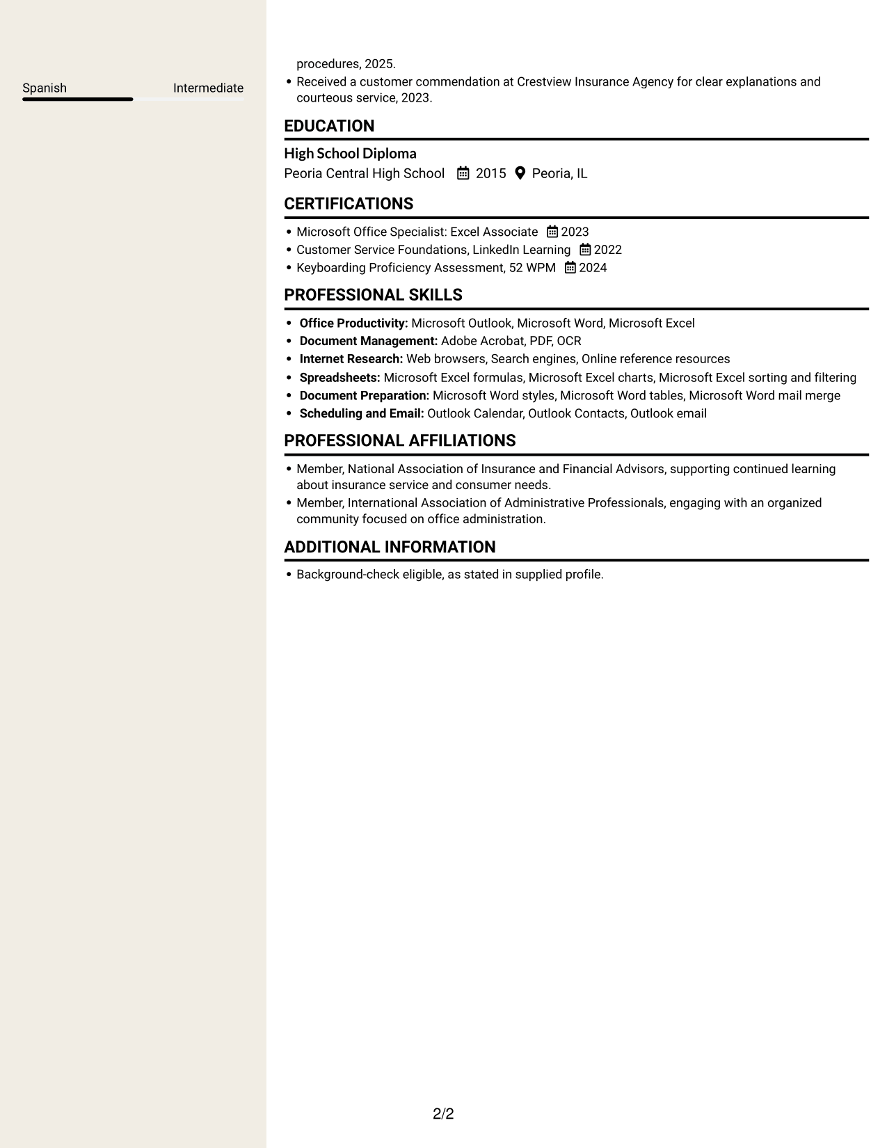 Resume example — page 2