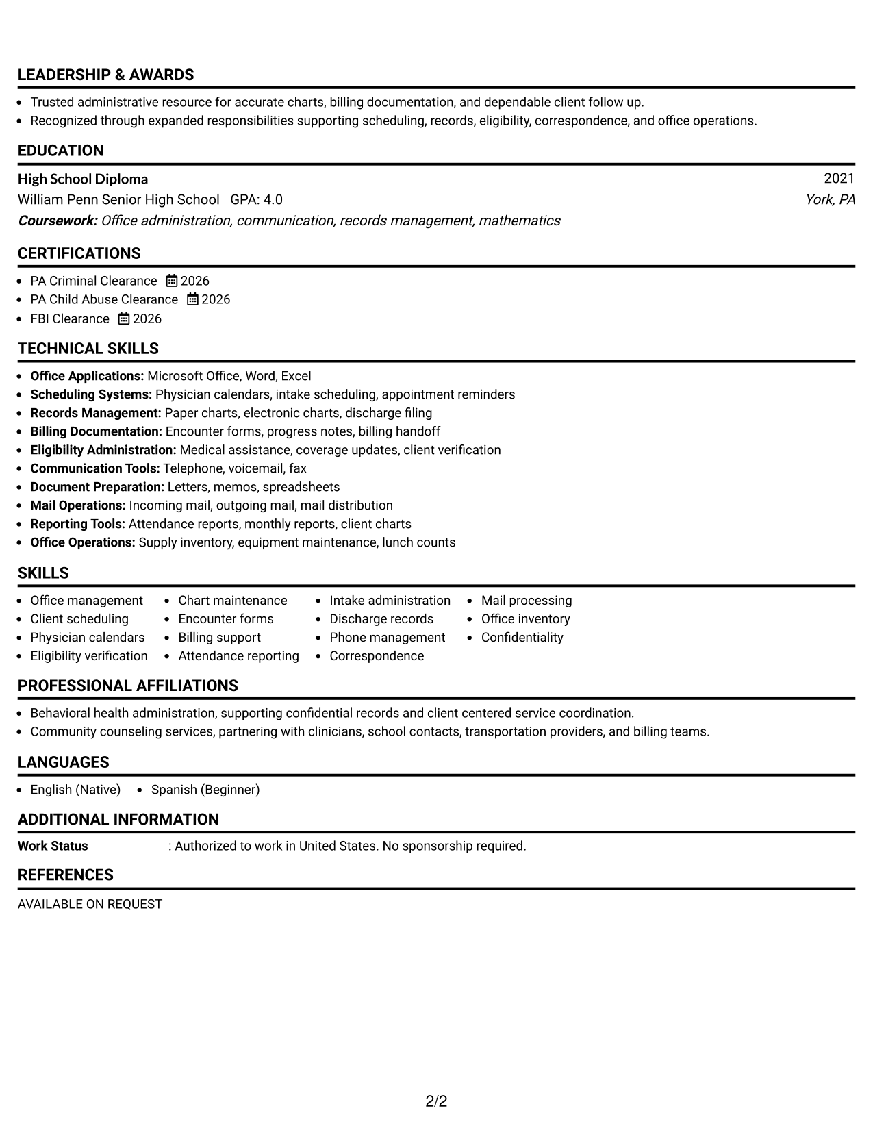 Resume Example Page 2