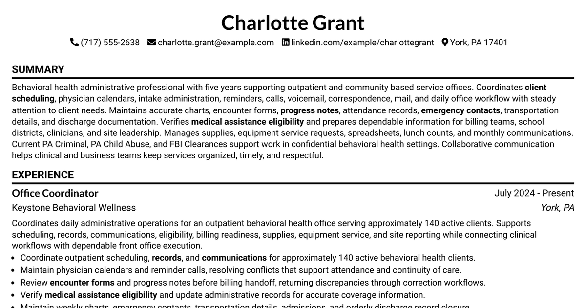 Resume Udated Example 7 Office Manager - Behavioral Health Administration Resume Templates ...