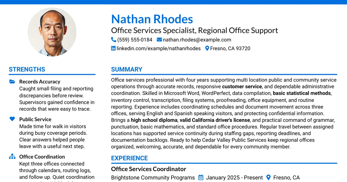 33 Office Services Specialist - Regional Office Support Resume Templates with Example 2026 (ATS-Optimized)