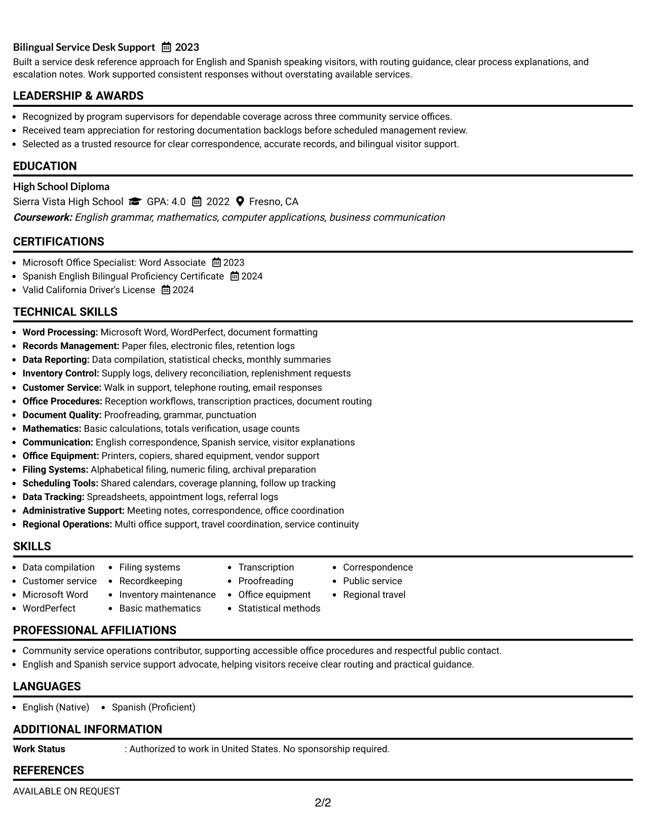 Resume Example Page 2