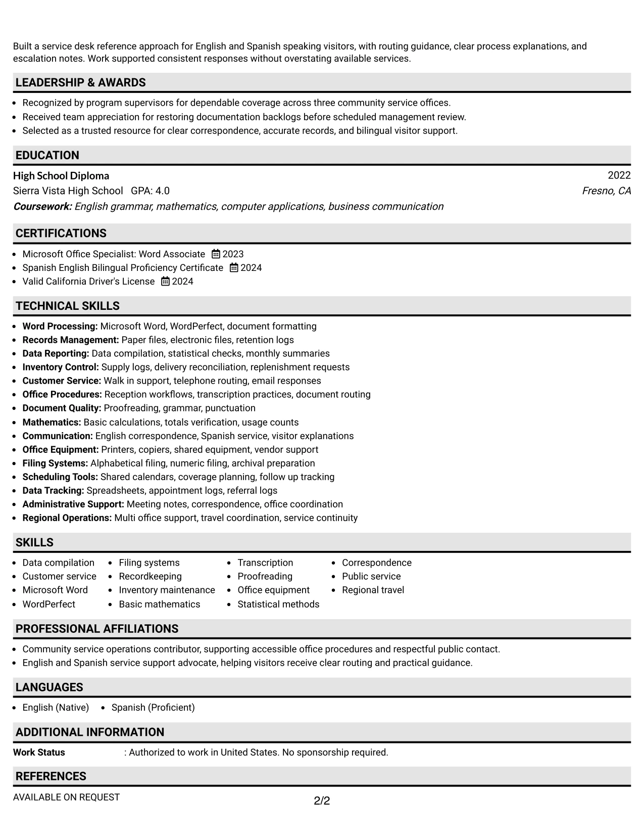 Resume Example Page 2
