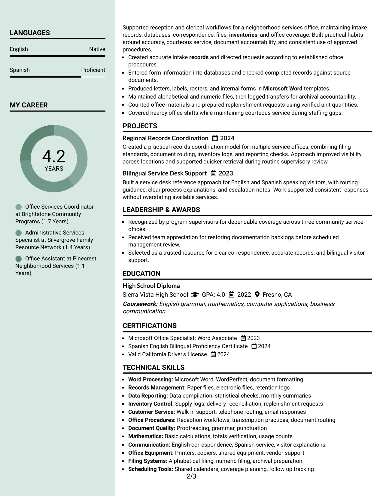 Resume Example Page 2