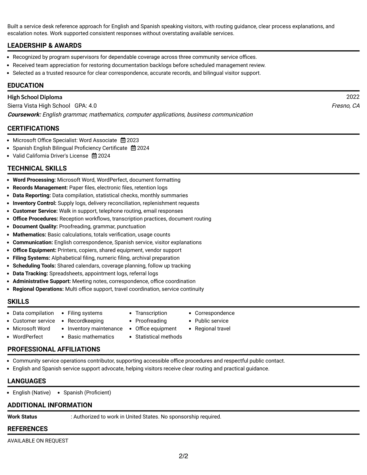 Resume Example Page 2