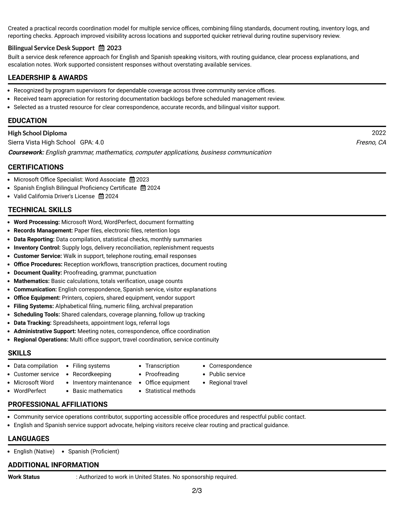 Resume Example Page 2