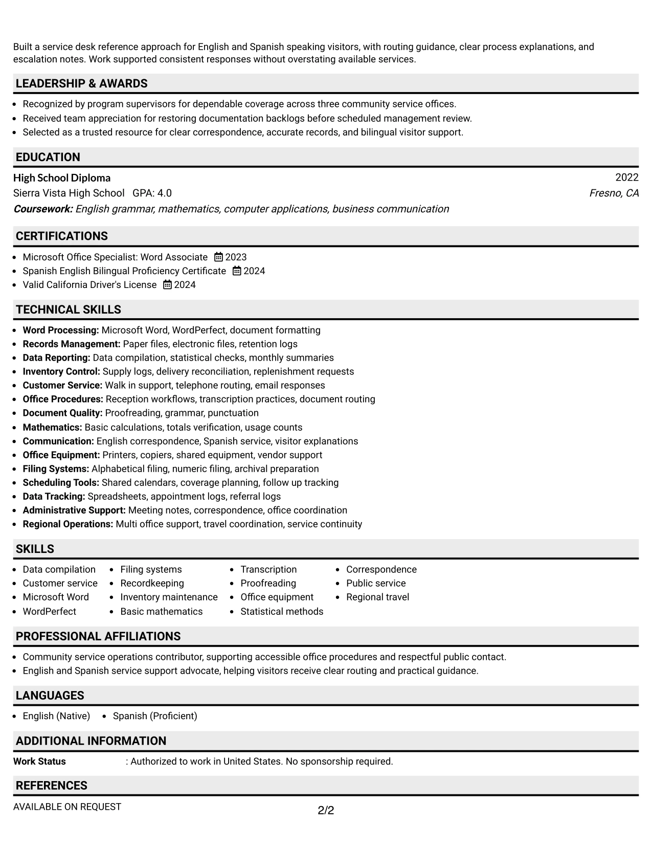 Resume Example Page 2