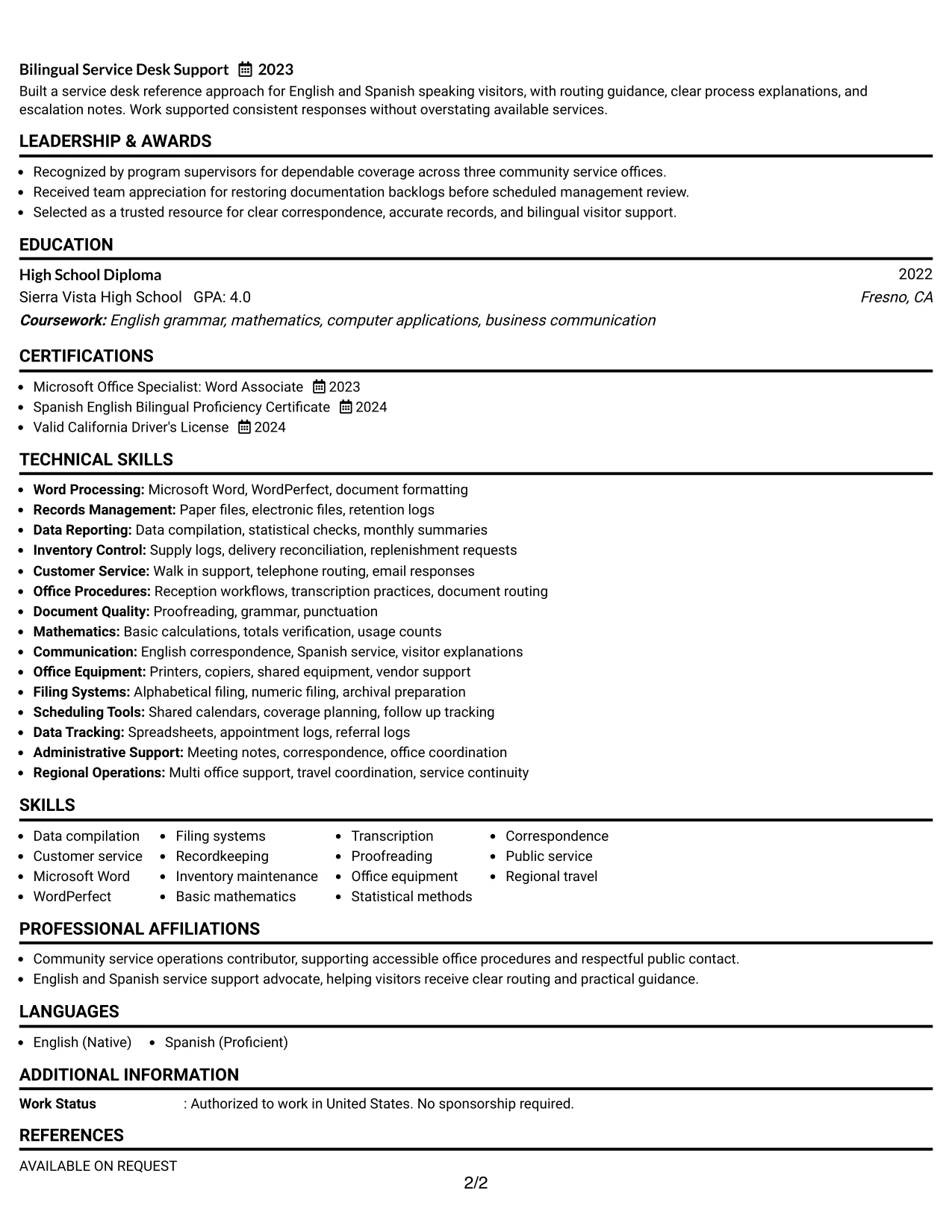 Resume Example Page 2