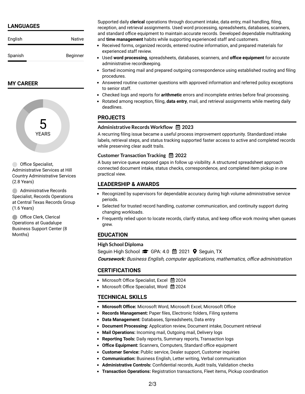 Resume Example Page 2