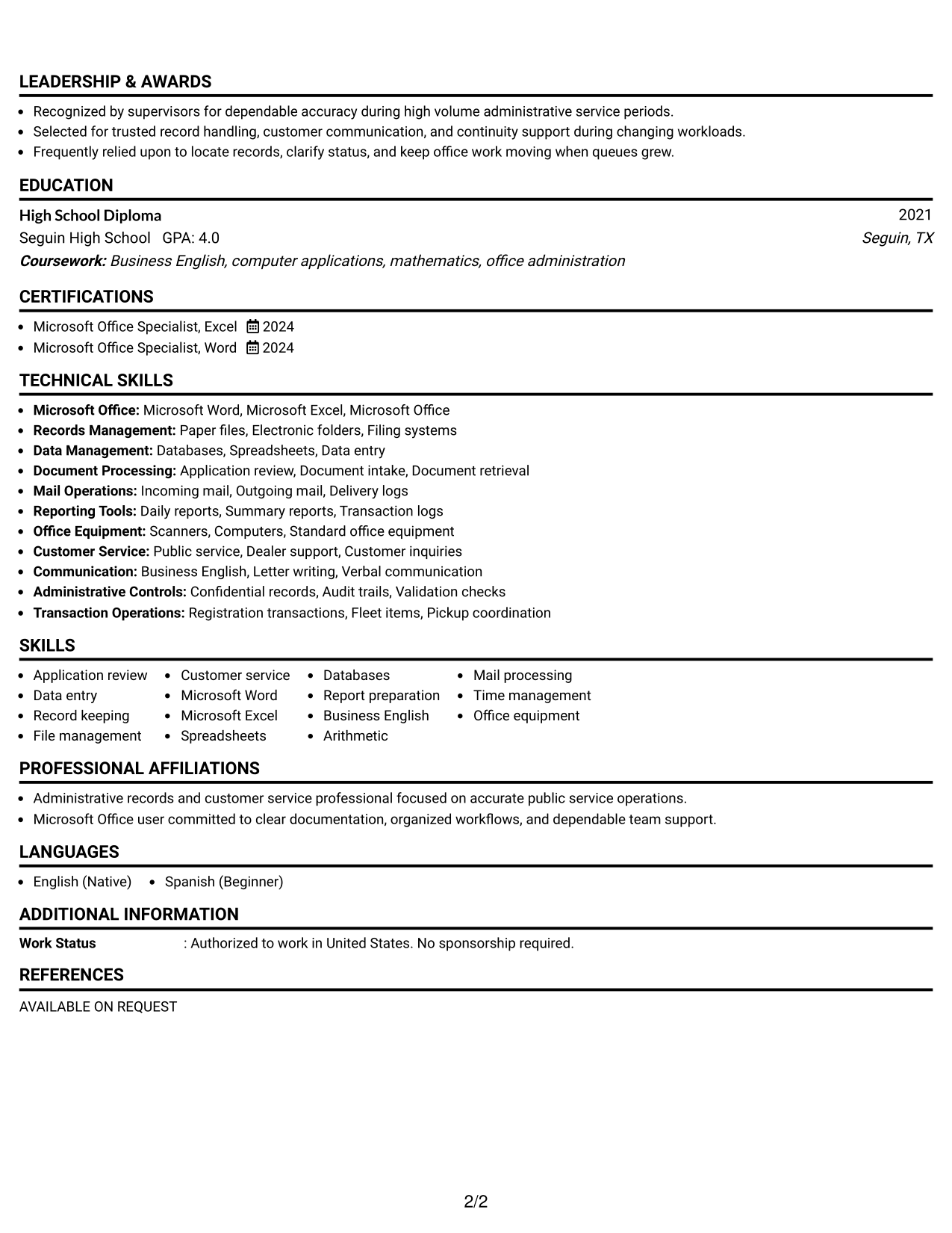 Resume Example Page 2