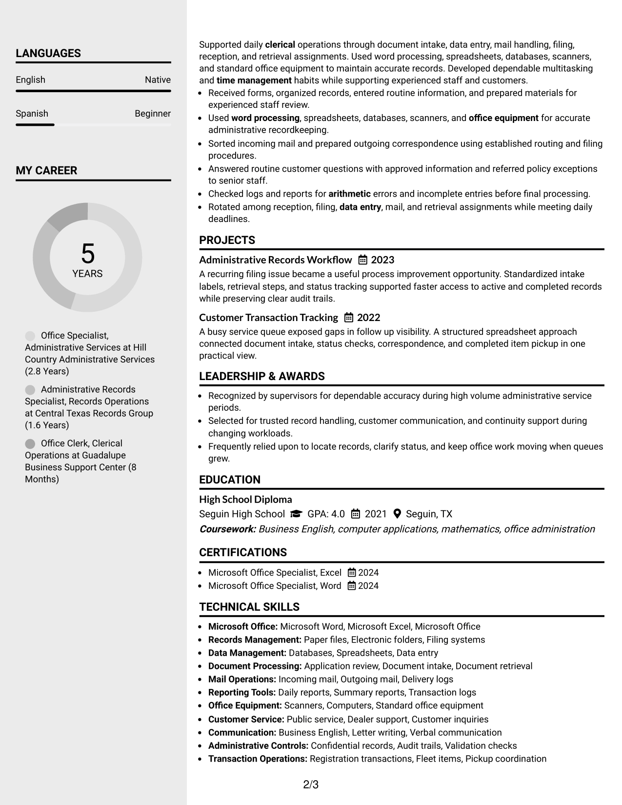Resume Example Page 2