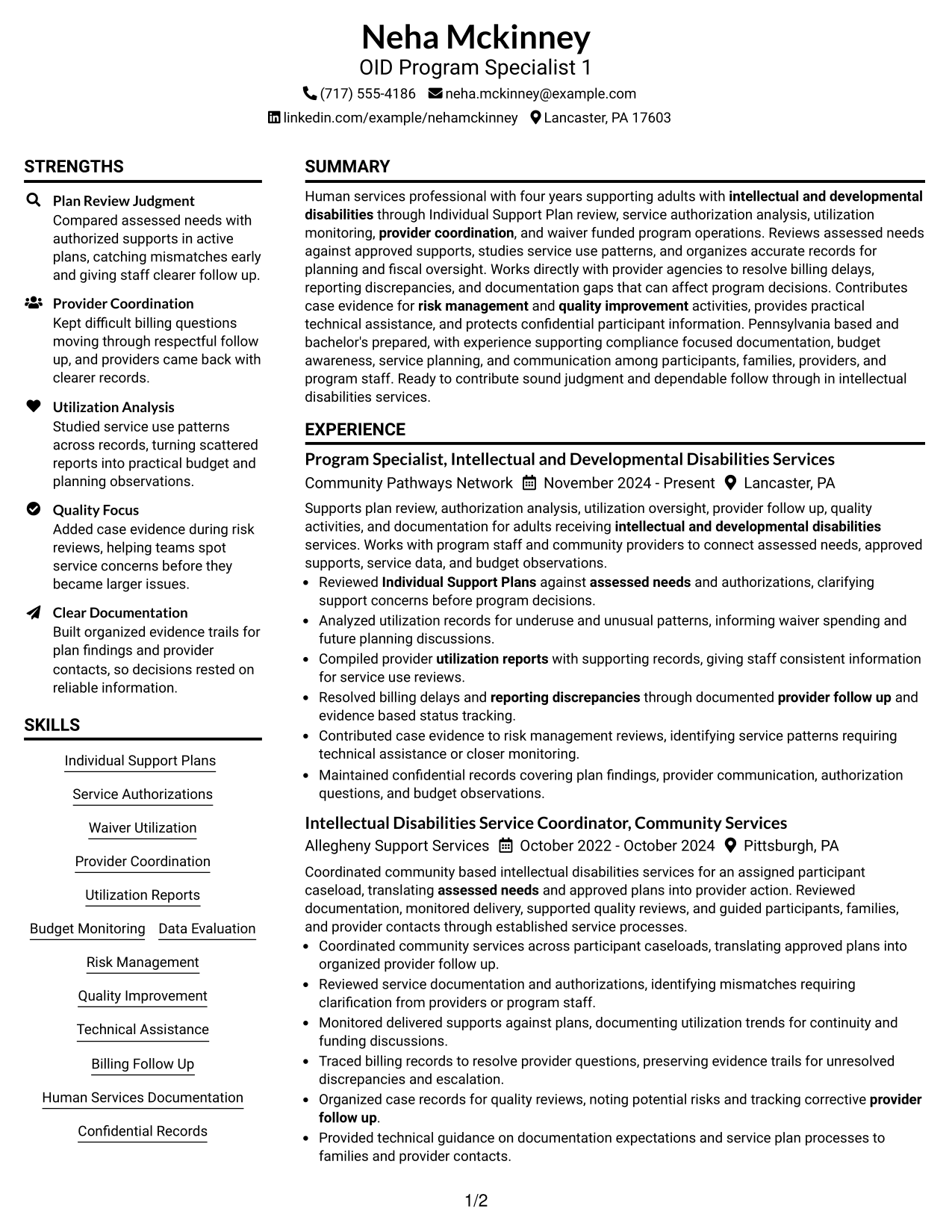 Resume Example Page 1