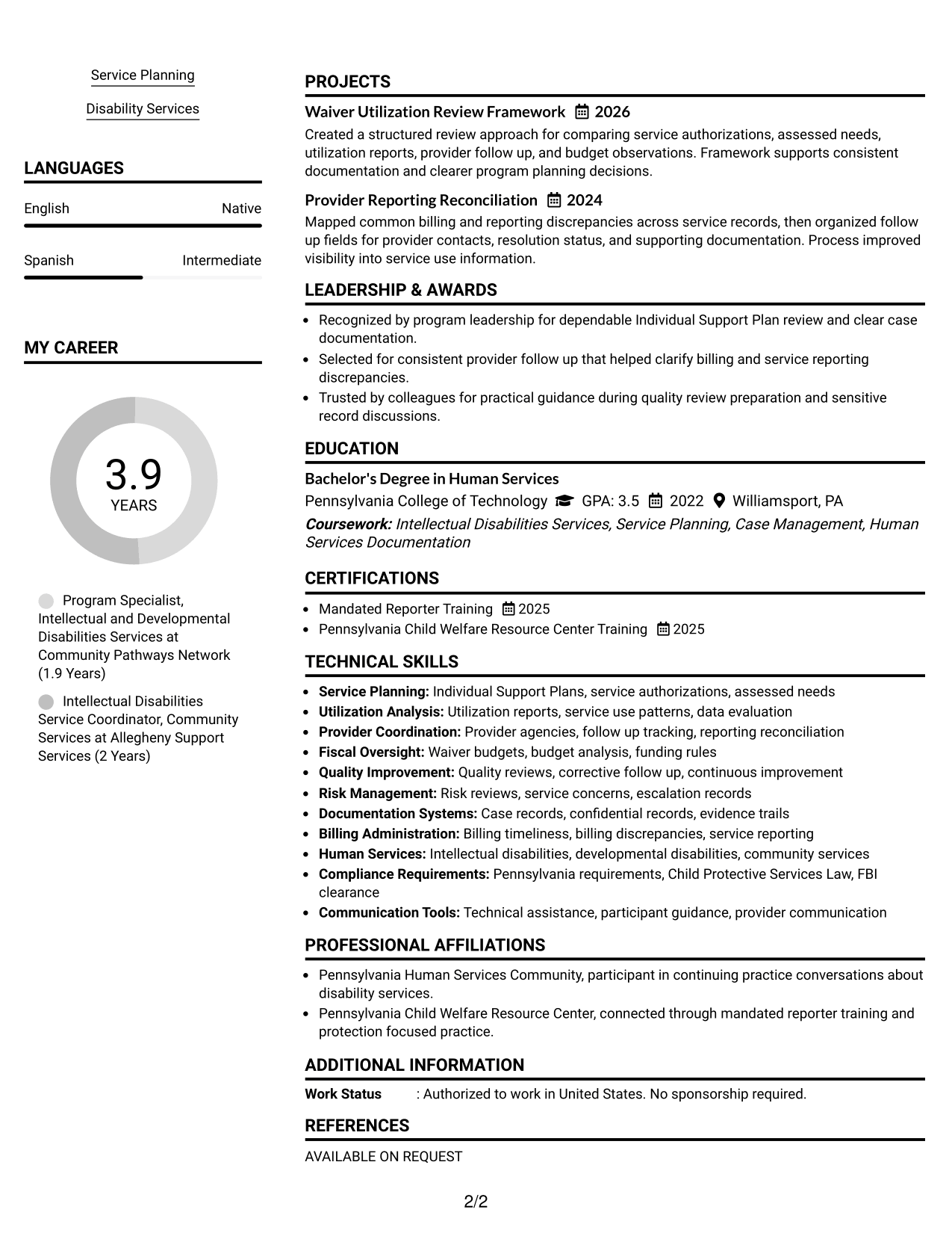 Resume Example Page 2