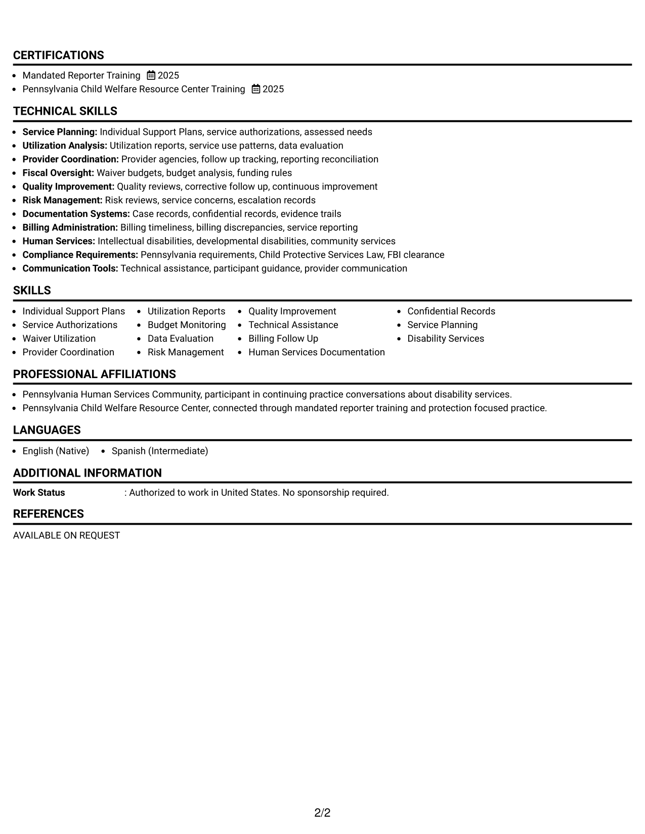 Resume Example Page 2