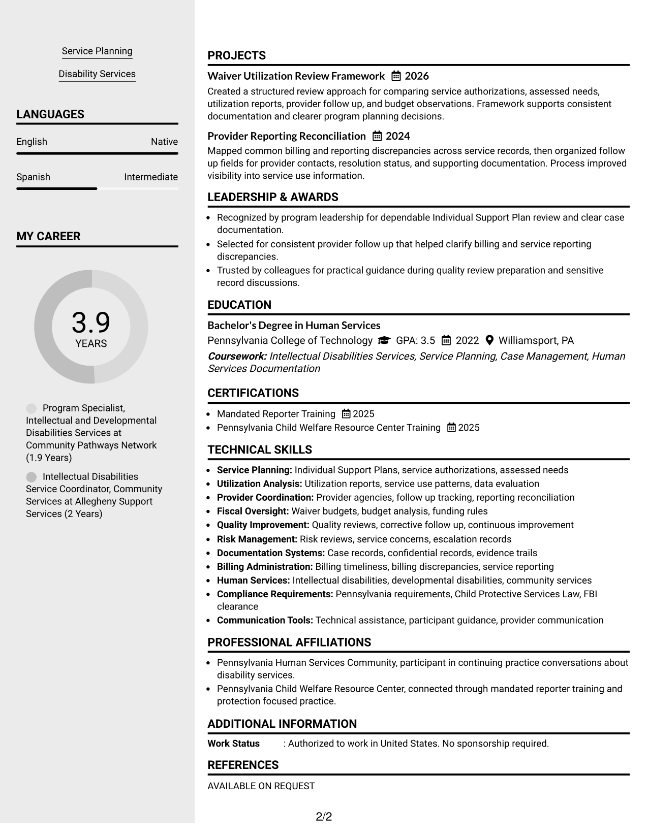 Resume Example Page 2
