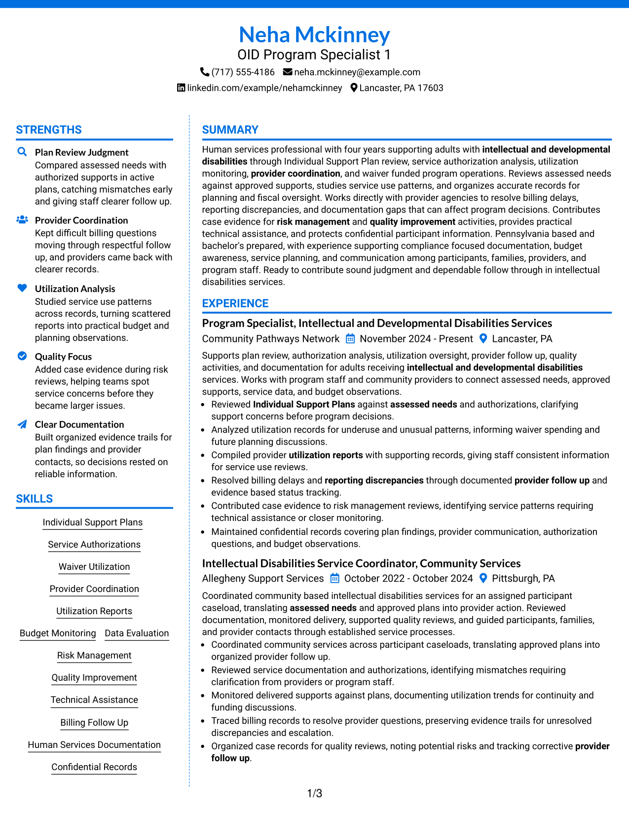 Resume Example Page 1