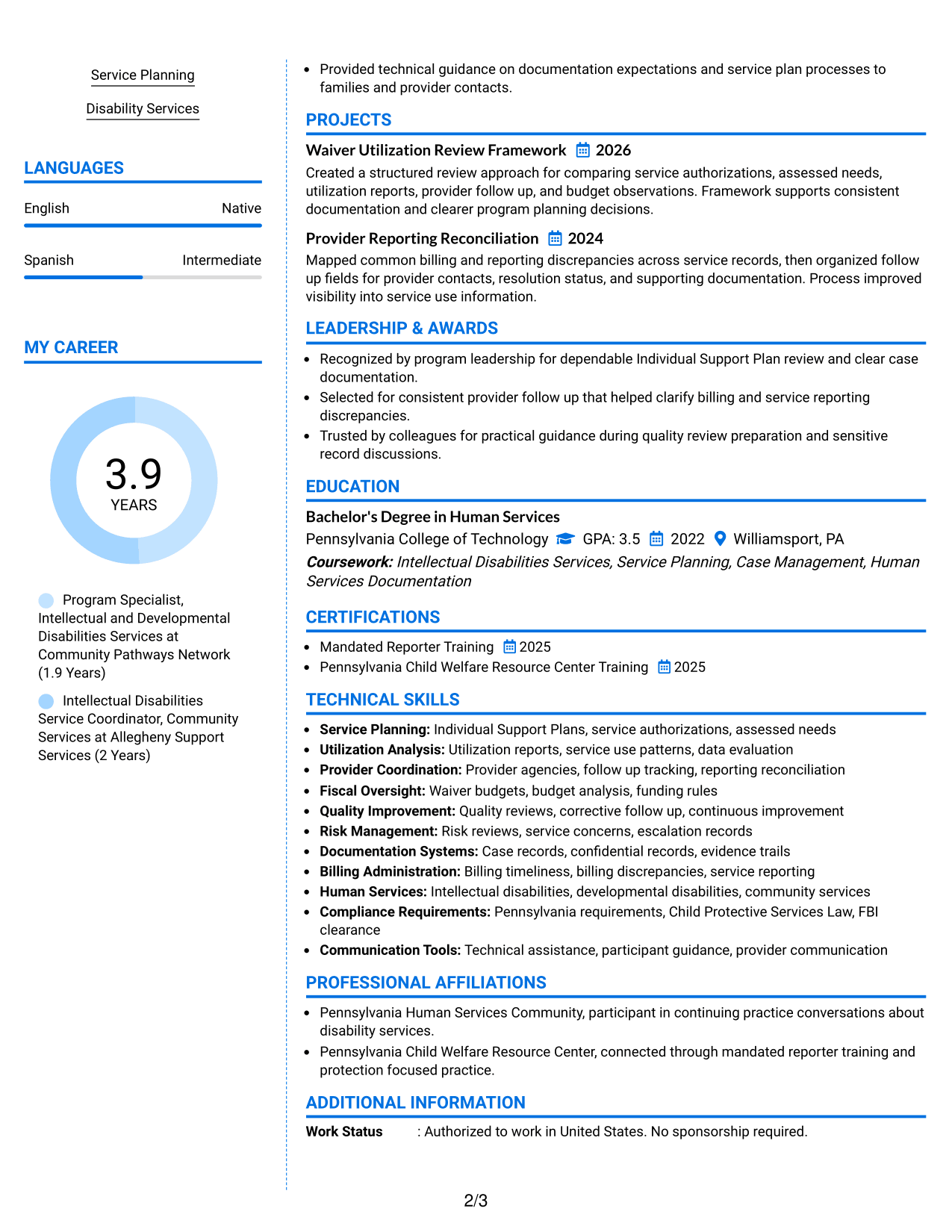 Resume Example Page 2