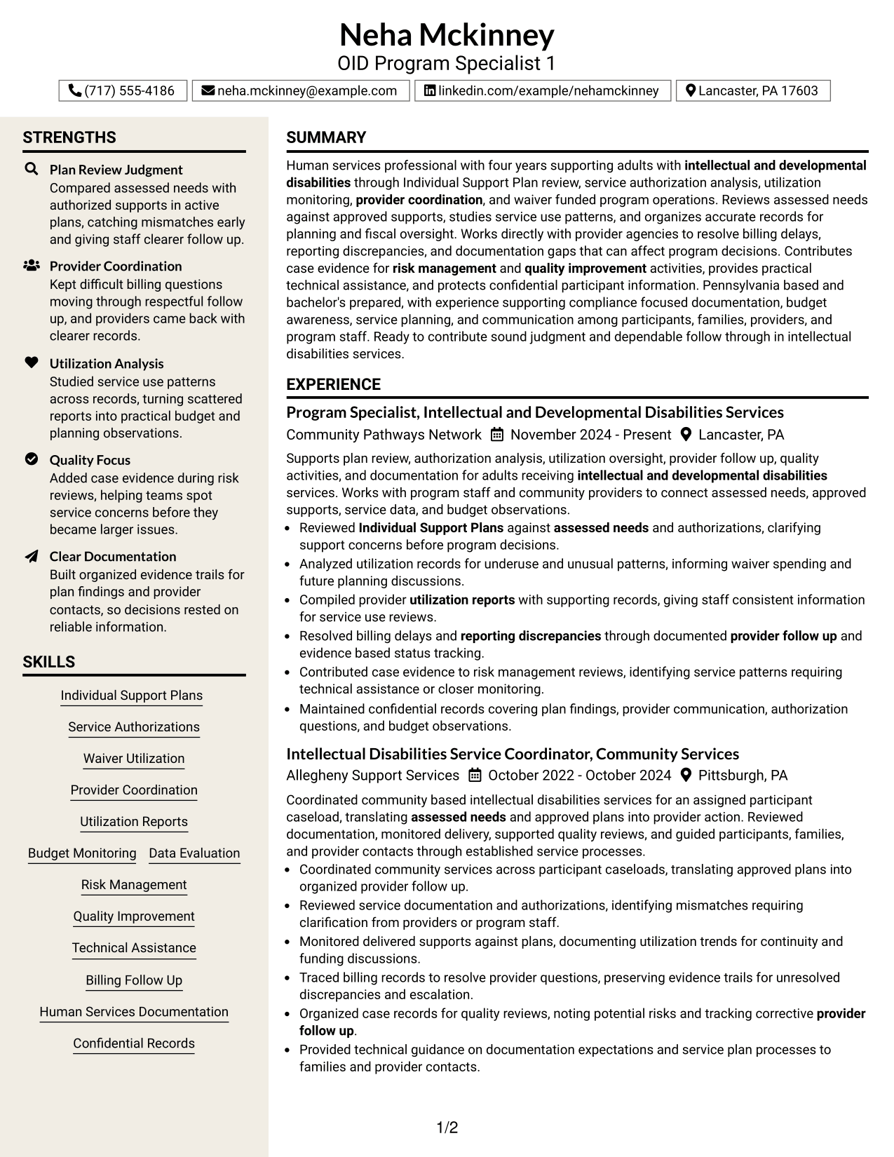 Resume Example Page 1