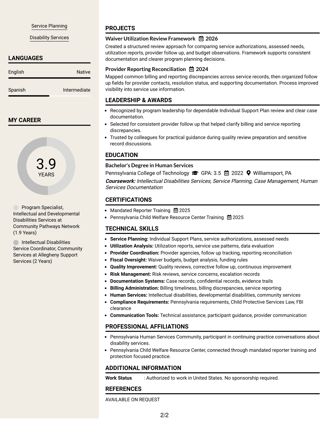 Resume Example Page 2