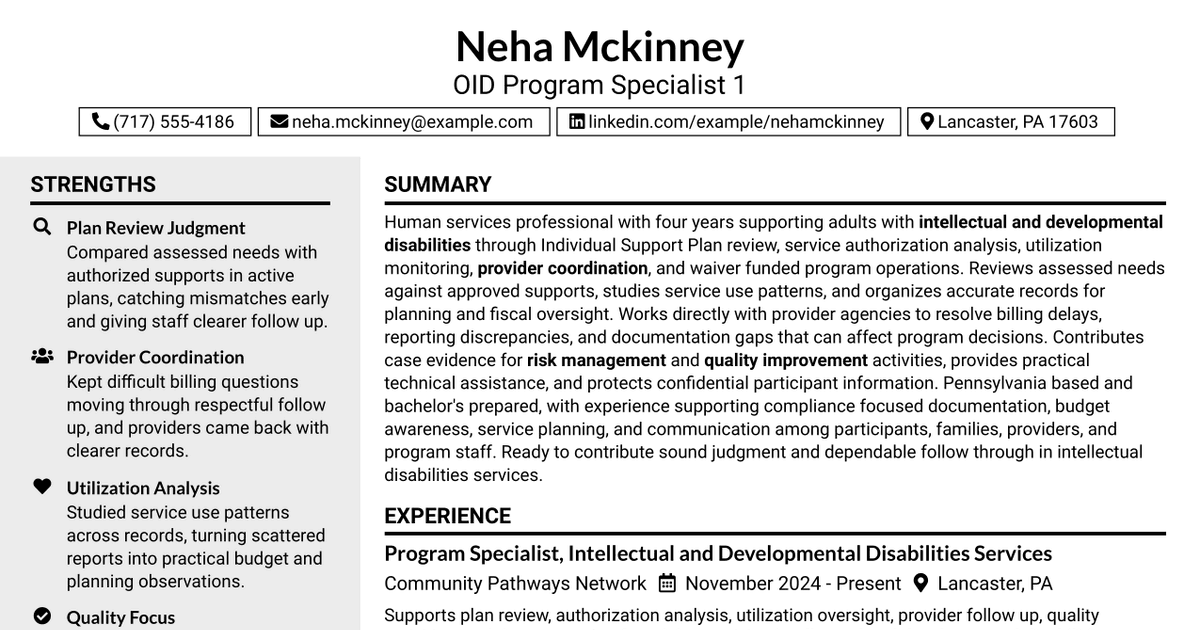 7 OID Program Specialist 1 Resume Templates with Example