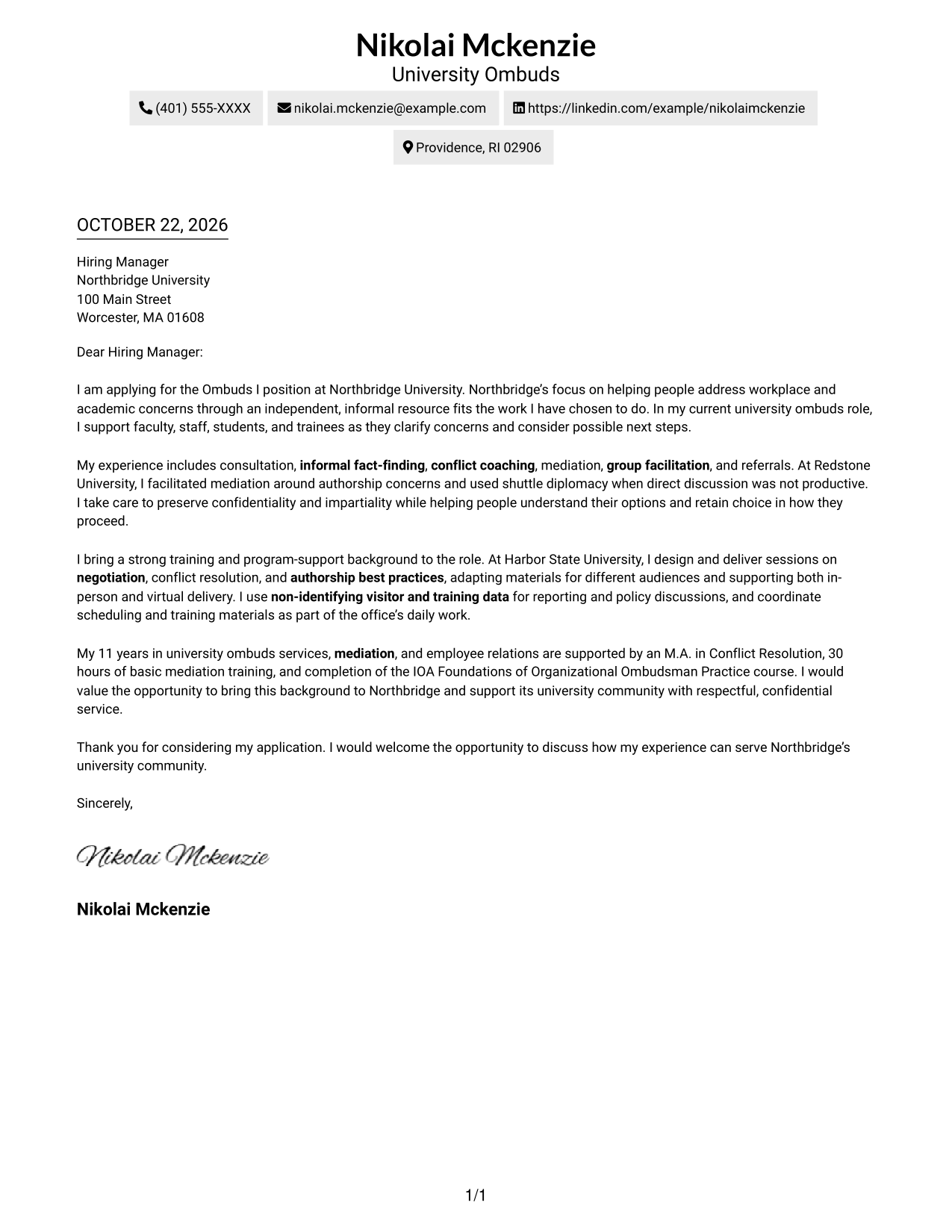 Cover letter example — page 1