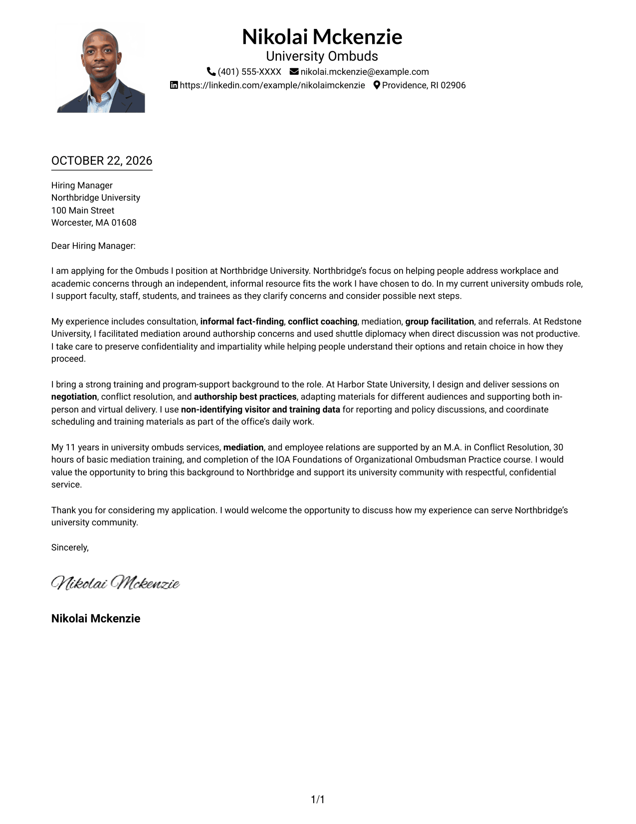 Cover letter example — page 1