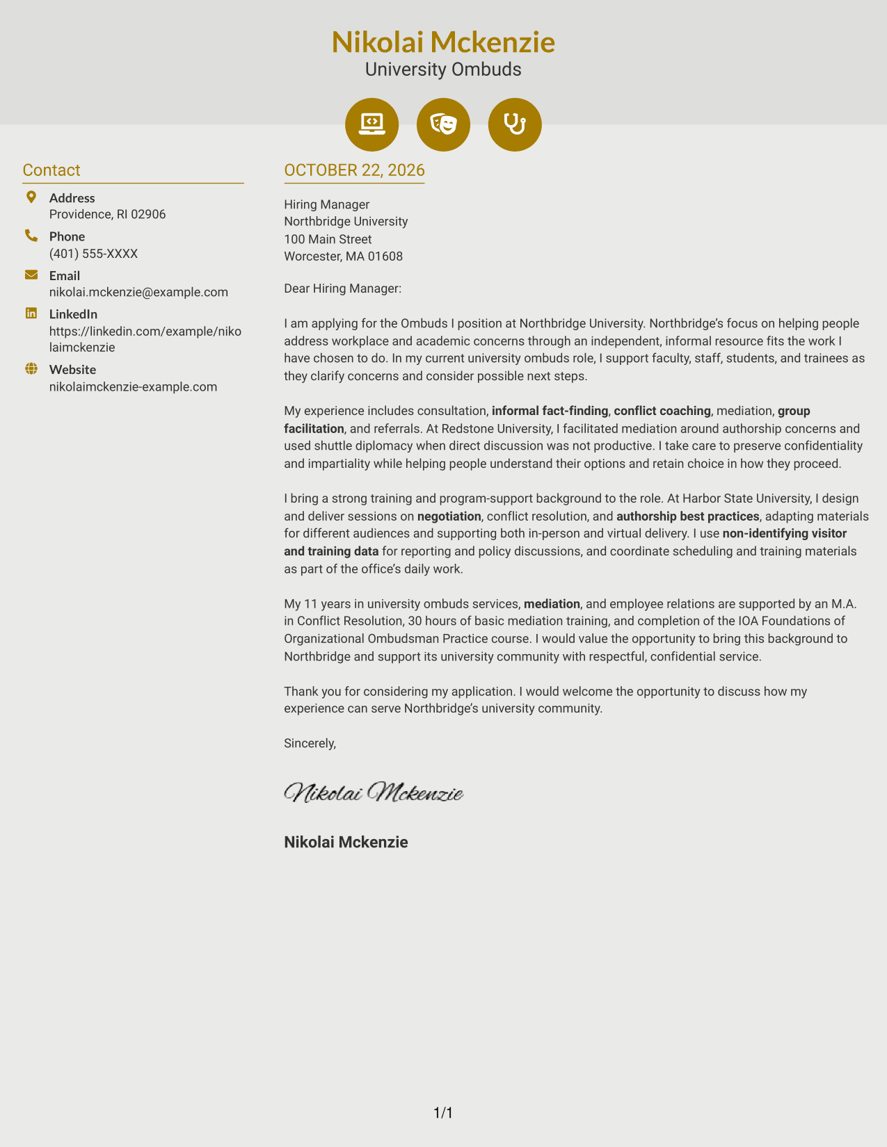Cover letter example — page 1