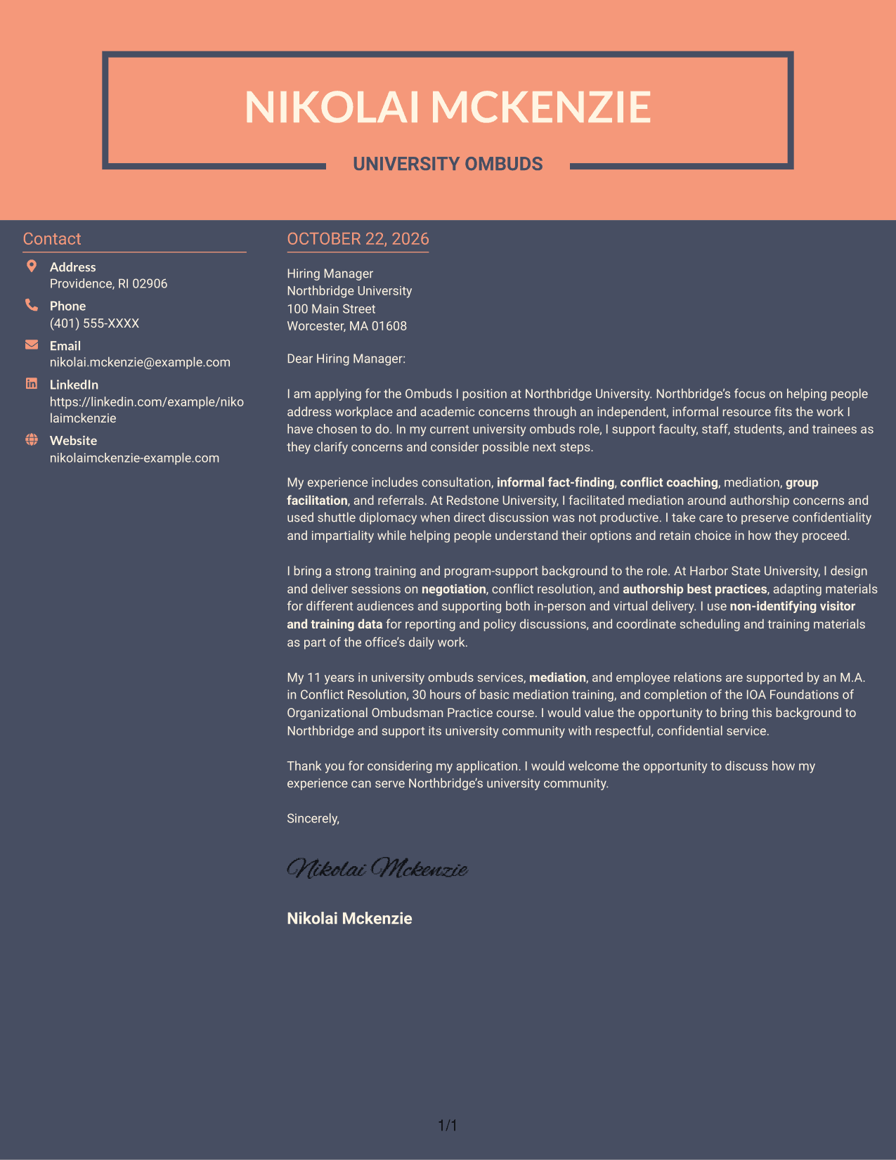 Cover letter example — page 1