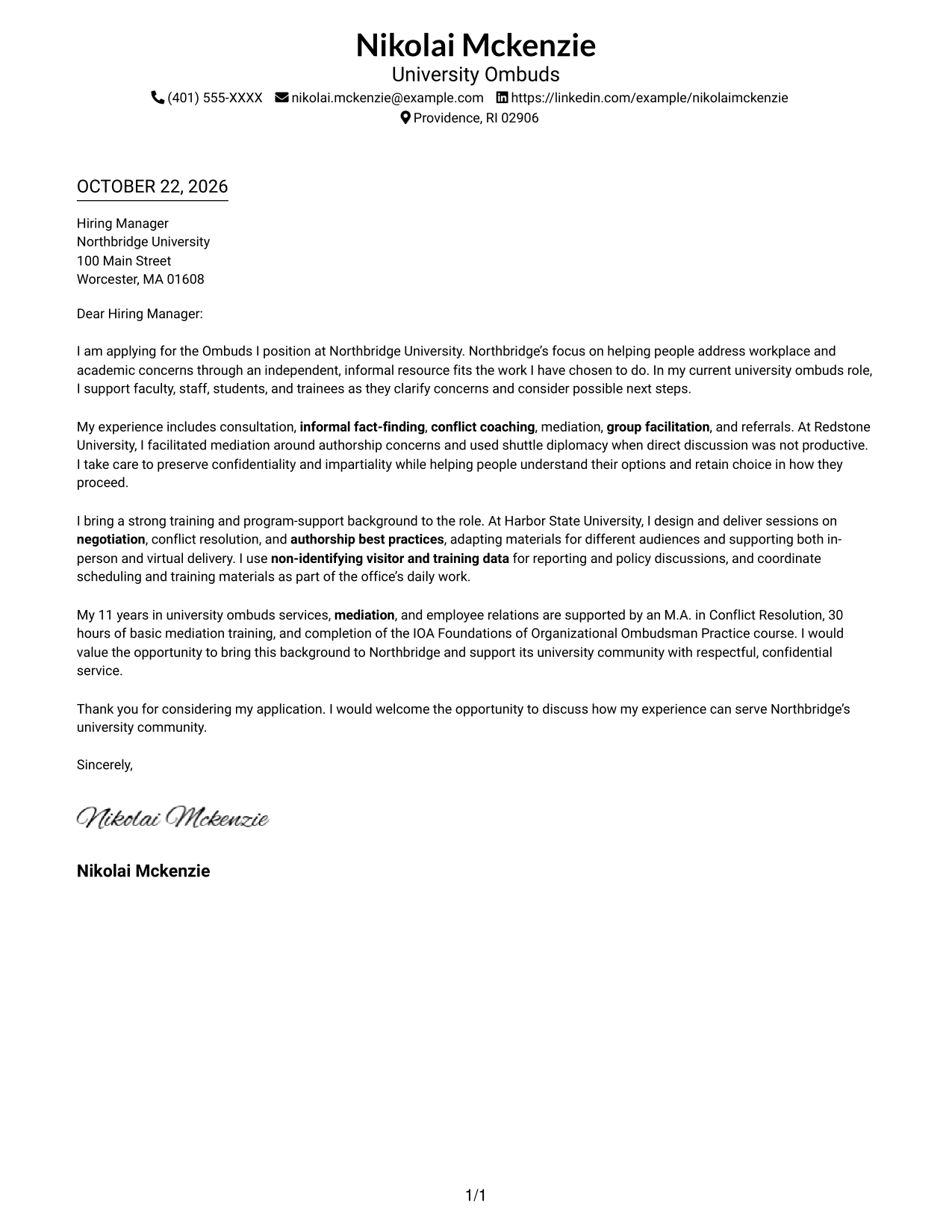 Cover letter example — page 1