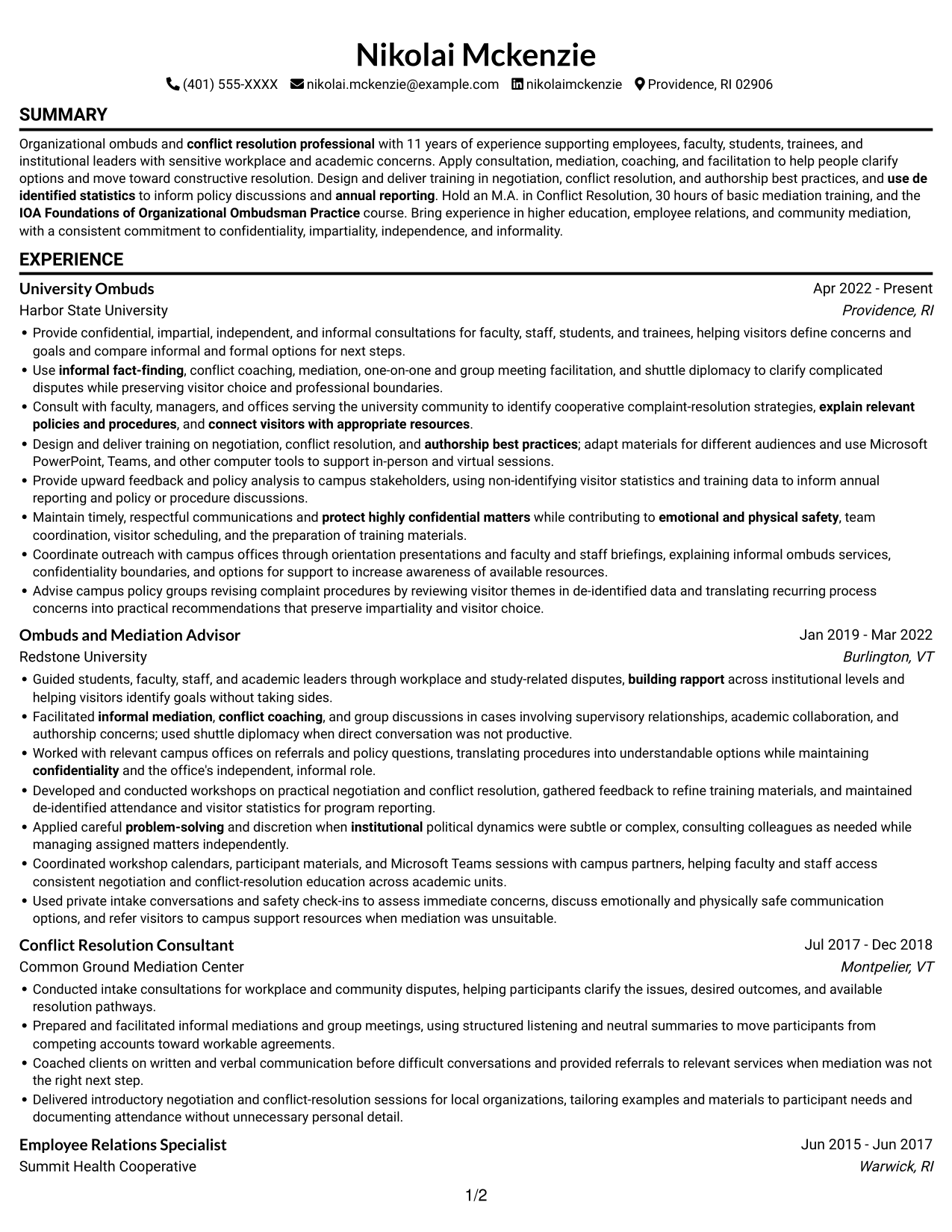 Resume example — page 1