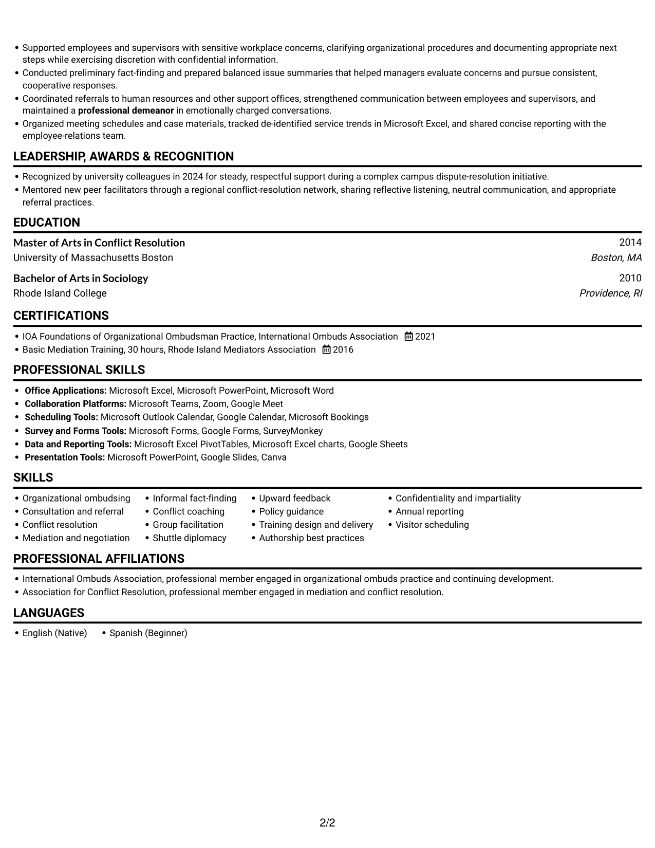 Resume example — page 2