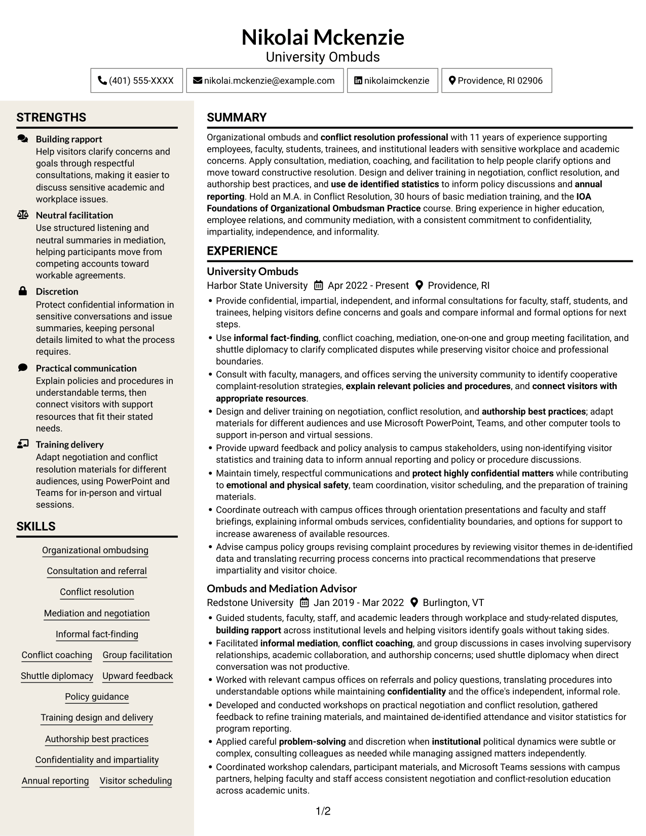 Resume example — page 1