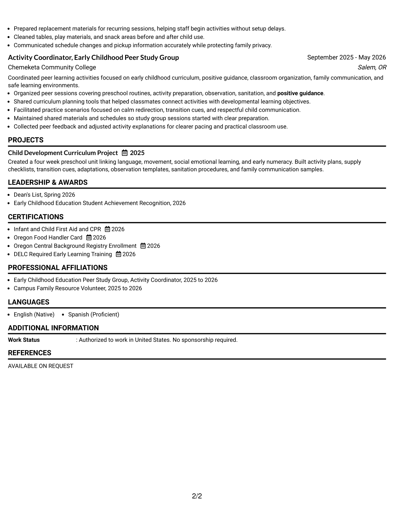 Resume Example Page 2
