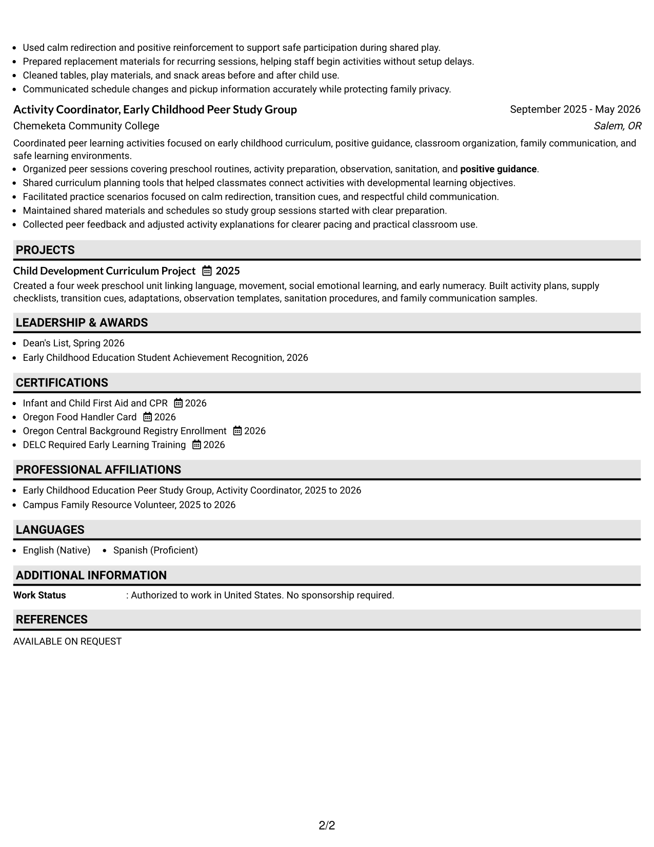 Resume Example Page 2