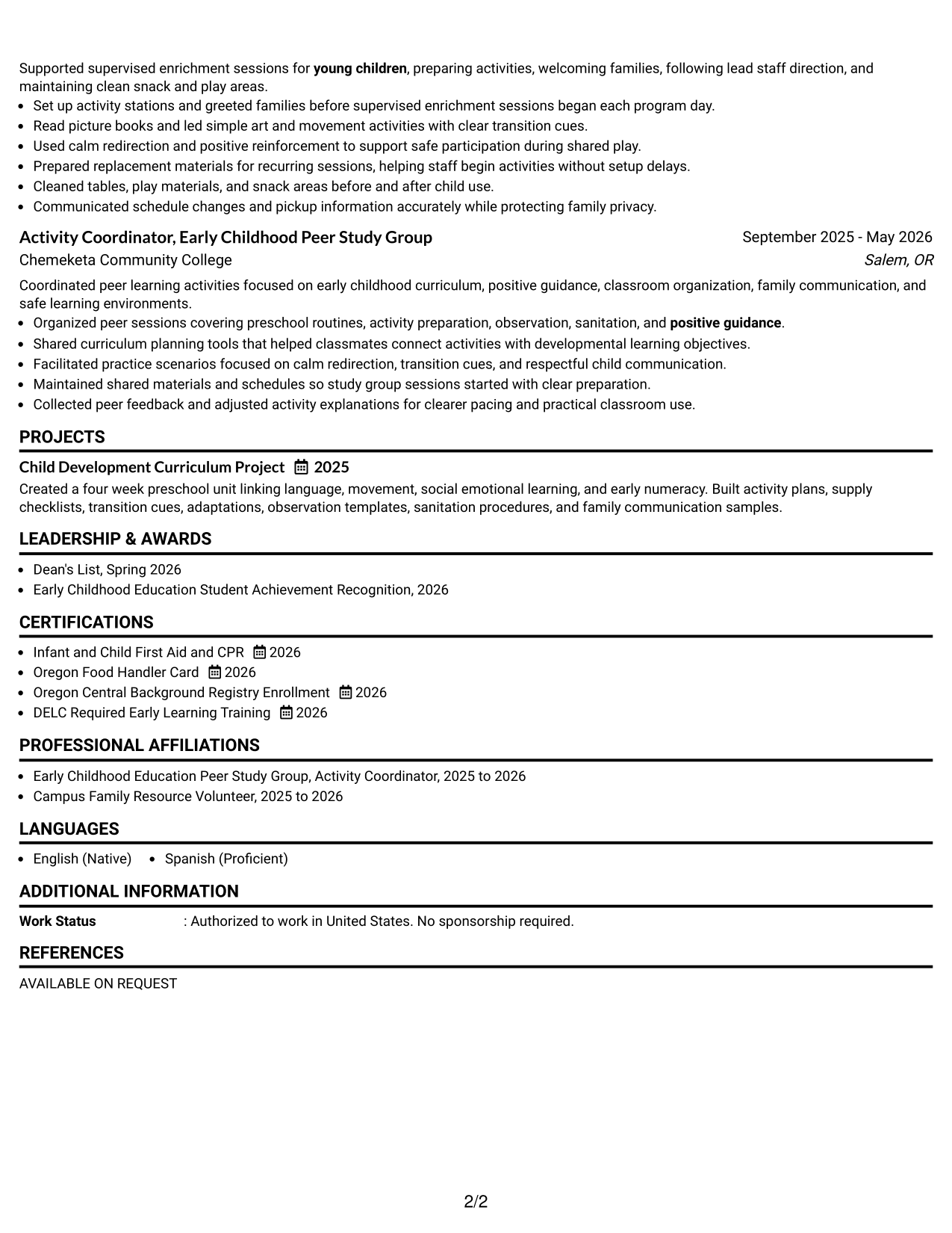 Resume Example Page 2