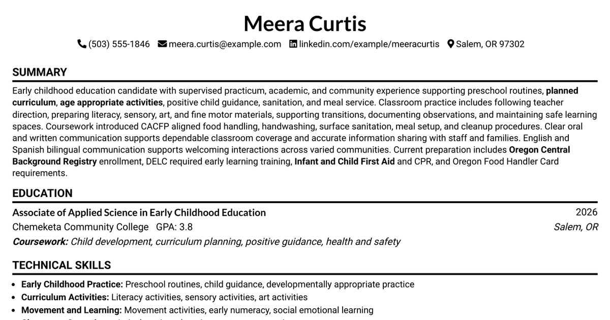 7 On-Call Substitute - Head Start & Early Head Start Resume Templates with Example