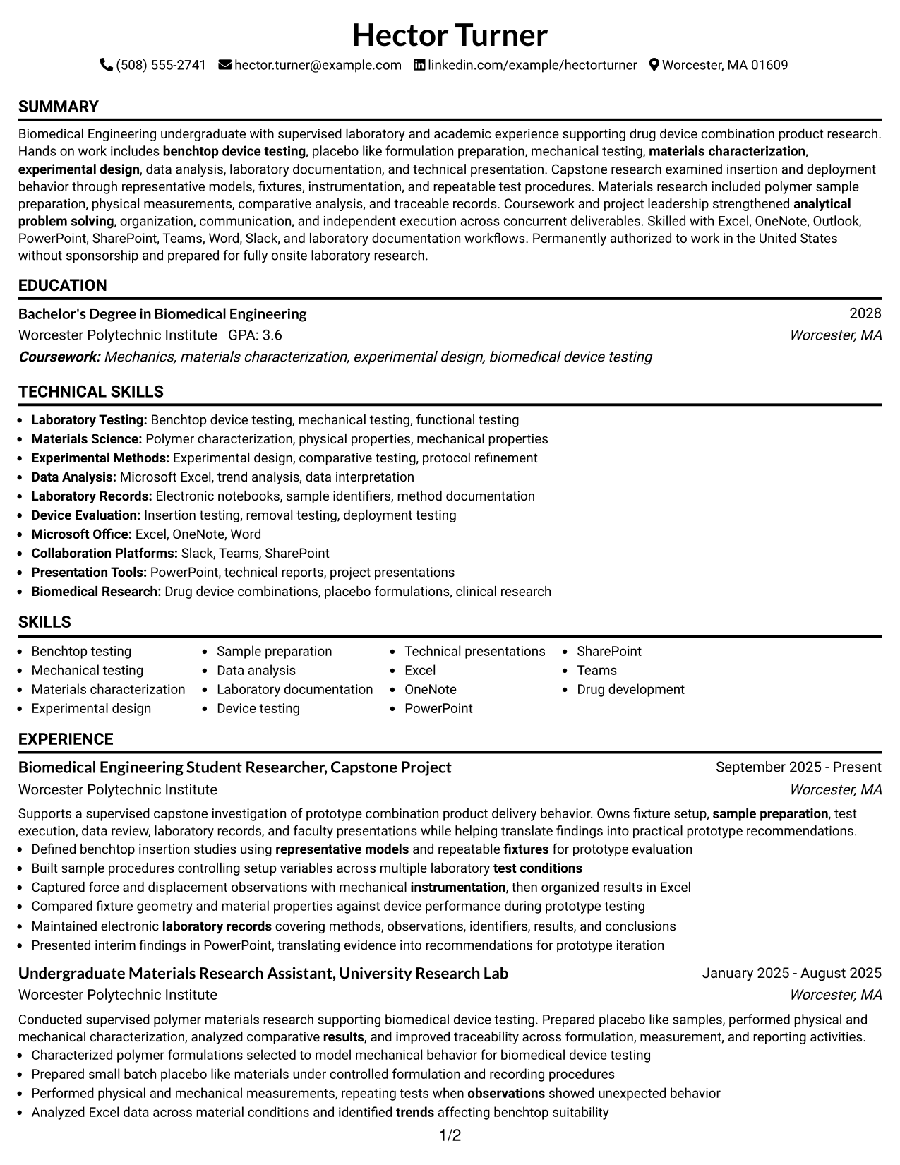 Resume Example Page 1