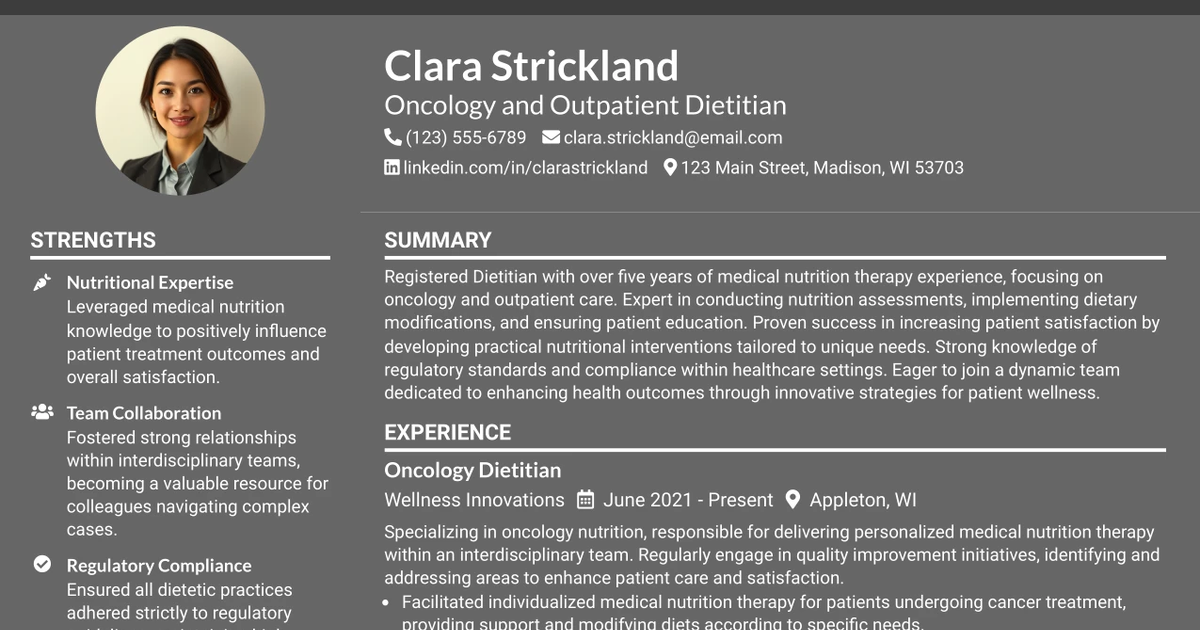 33 Oncology and Outpatient Dietitian Resume Templates with Example 2026 (ATS-Optimized)