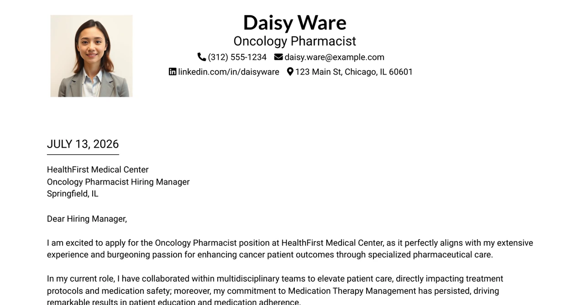 30+ Oncology Pharmacist Cover Letter Templates with Example 2026
