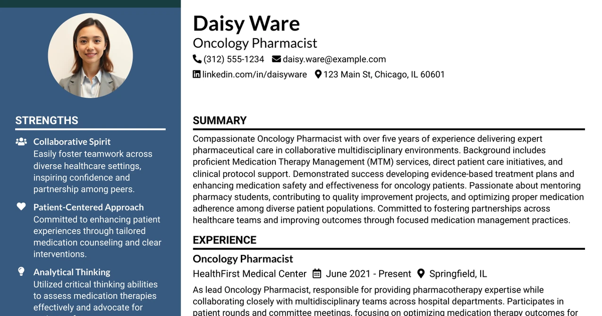 33 Oncology Pharmacist Resume Templates with Example 2026 (ATS-Optimized)