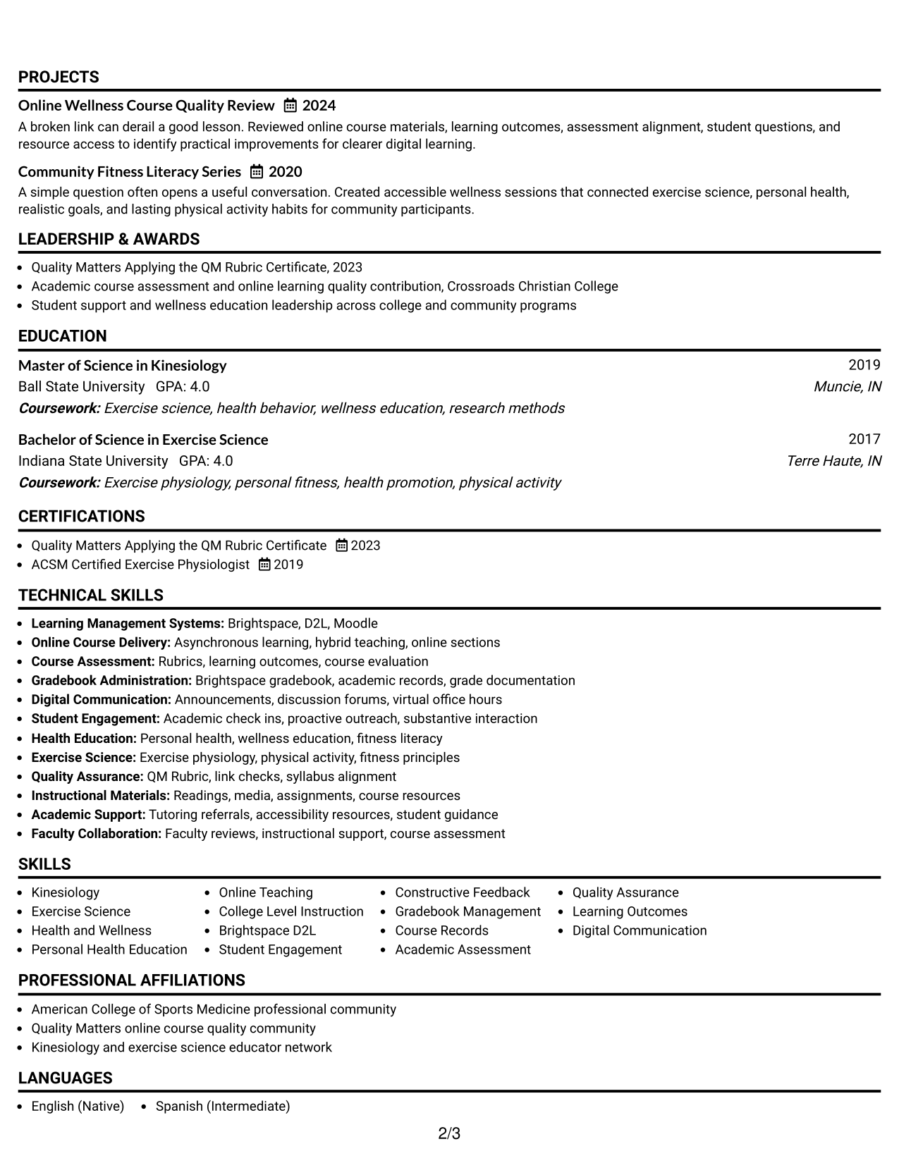 Resume Example Page 2