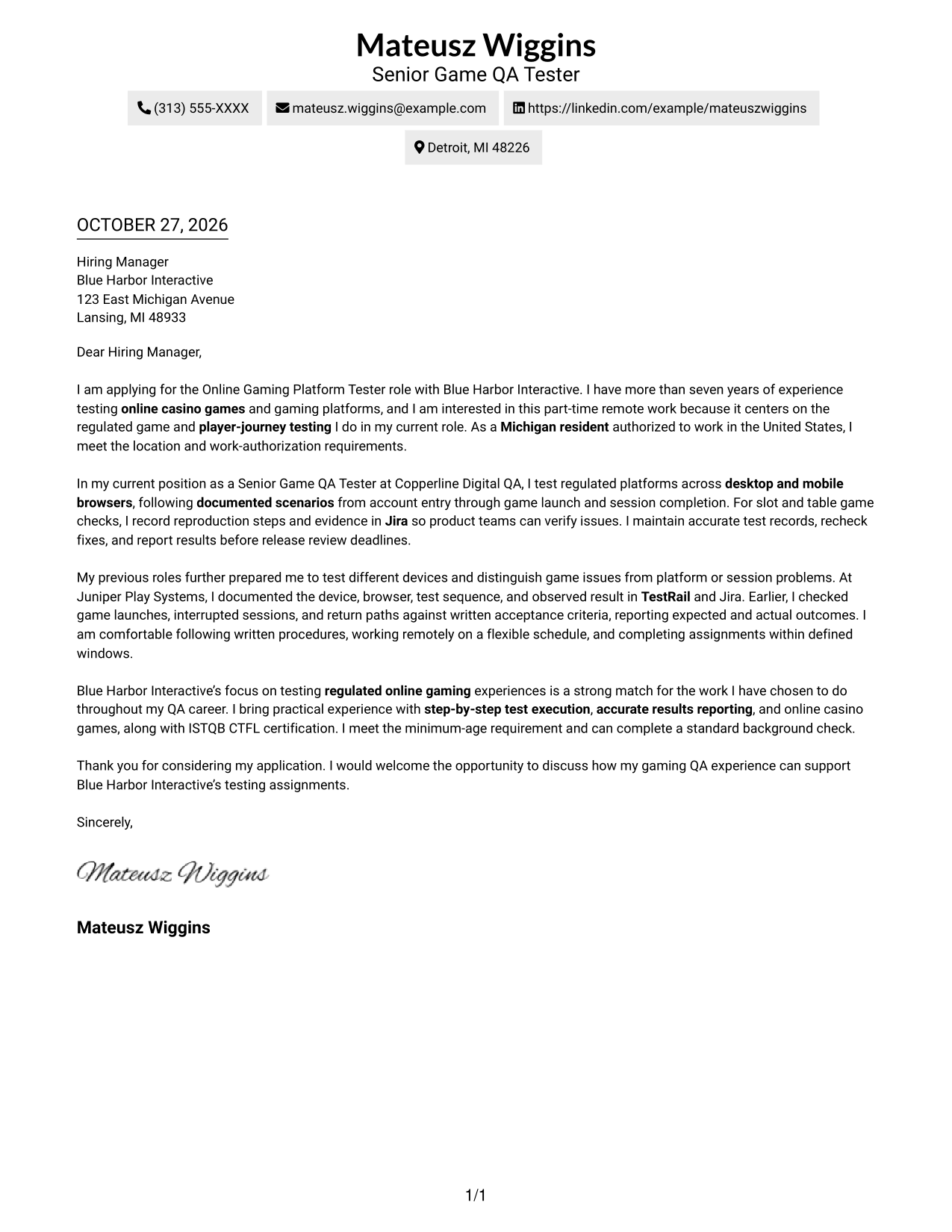 Cover letter example — page 1