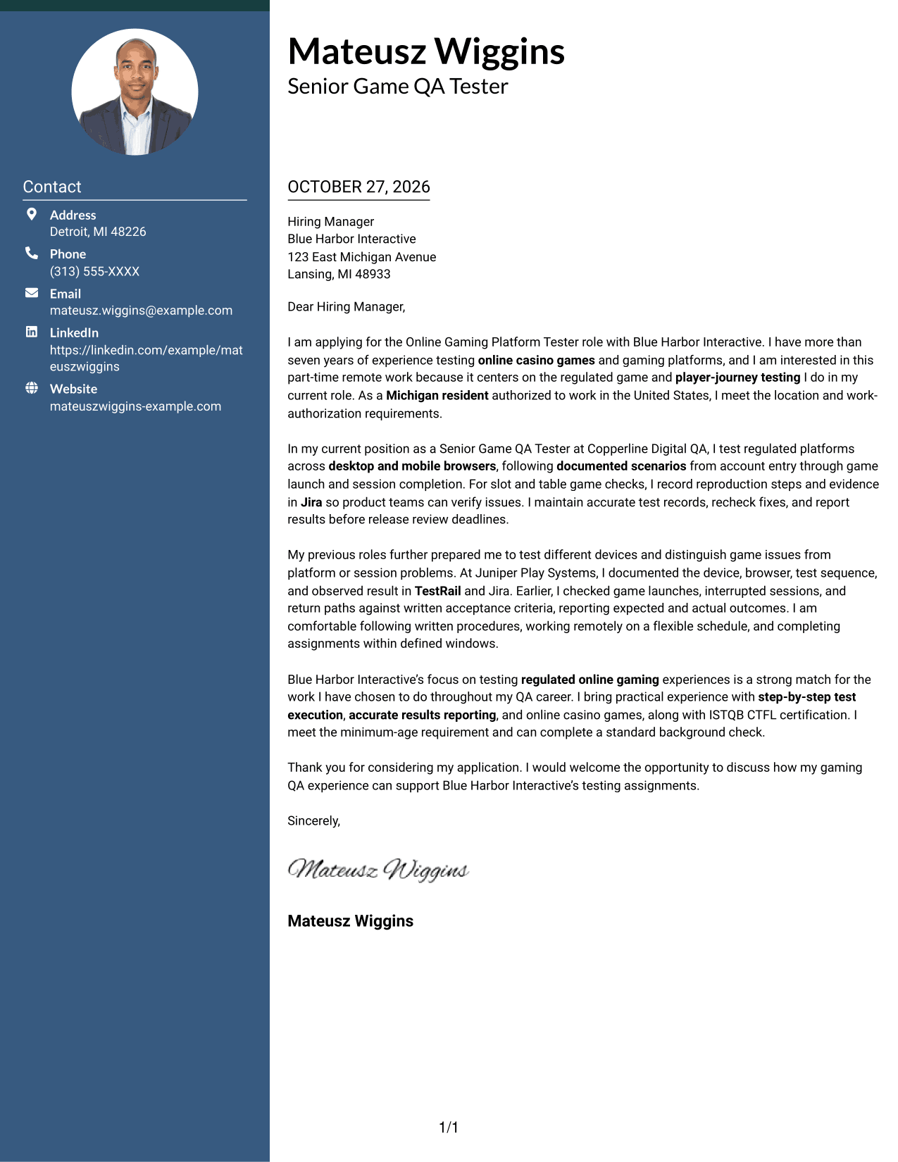 Cover letter example — page 1