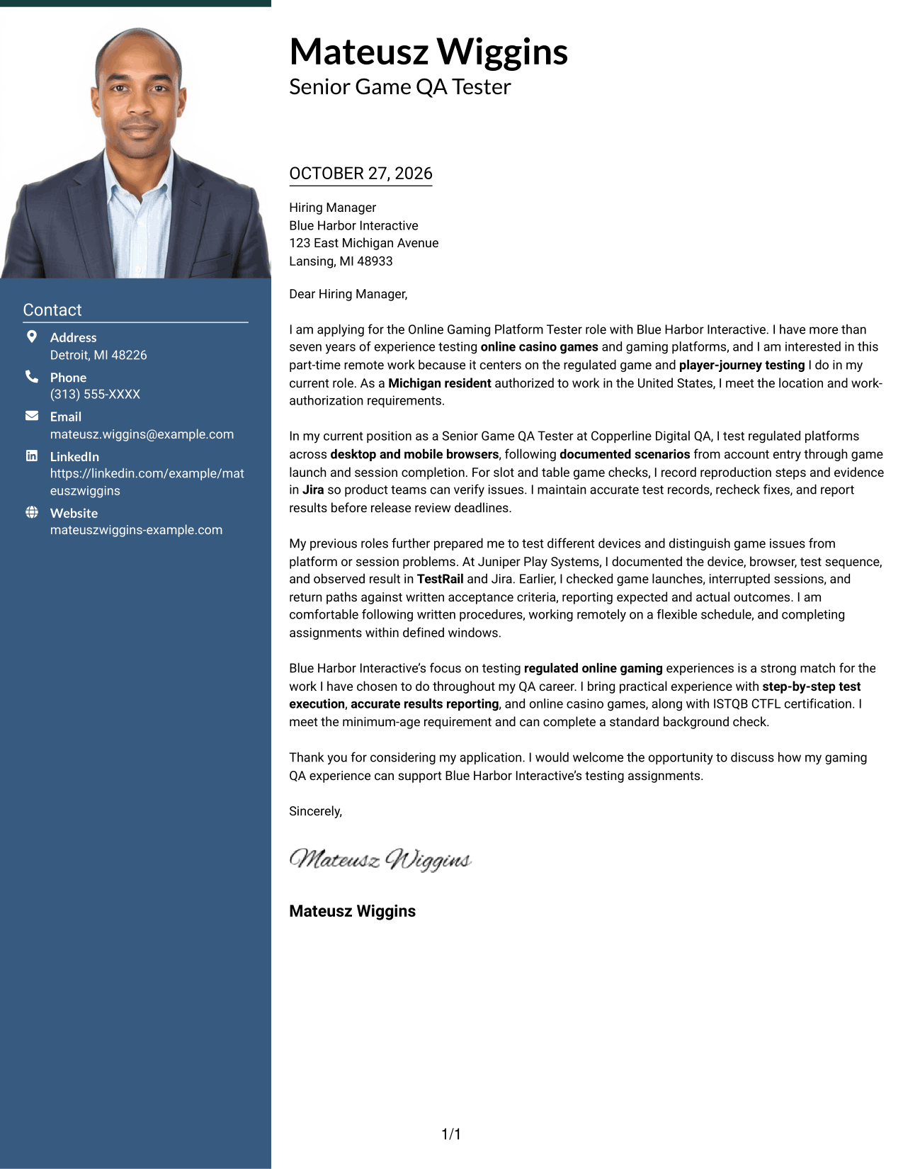 Cover letter example — page 1