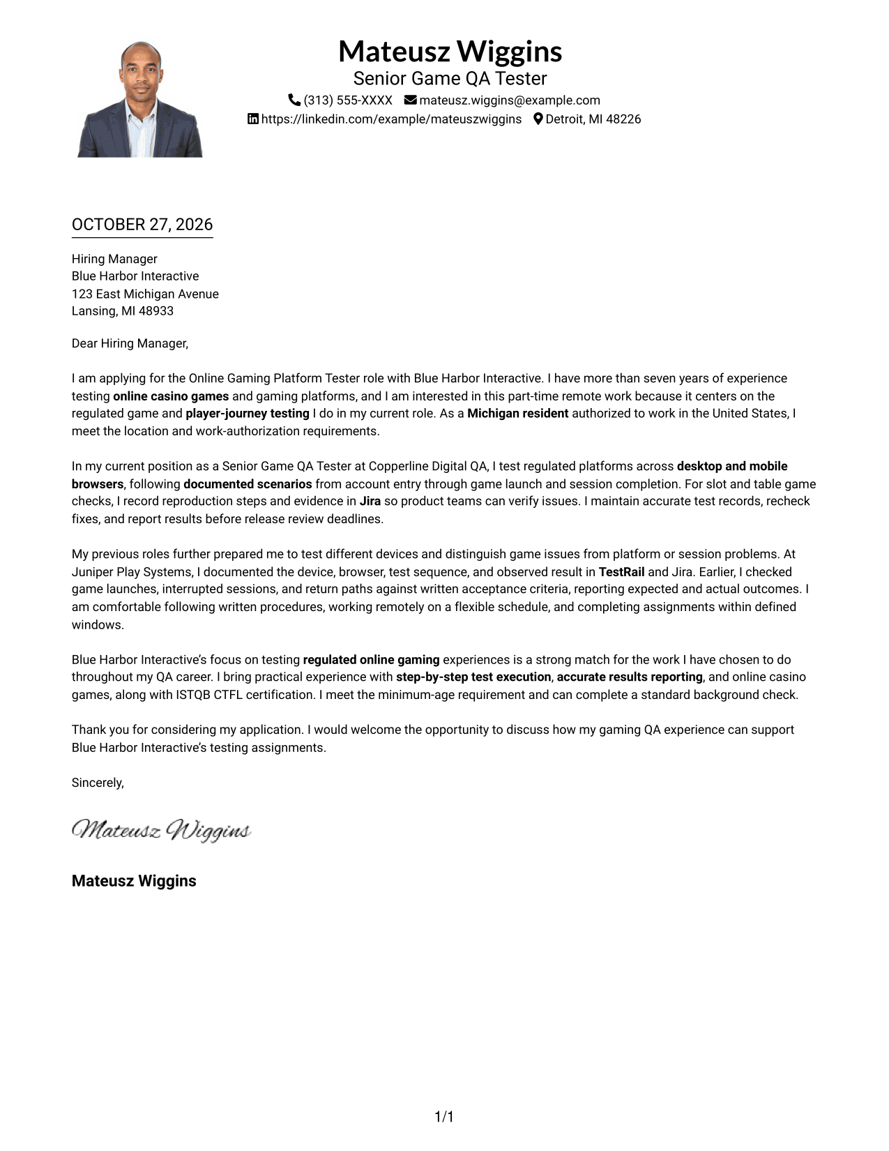 Cover letter example — page 1