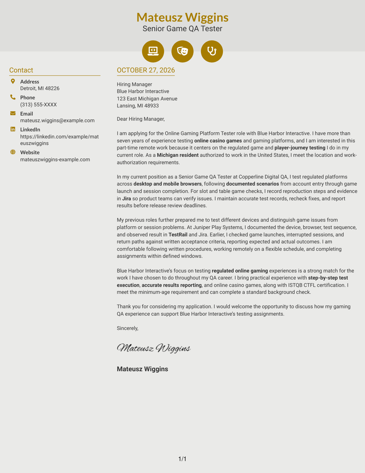 Cover letter example — page 1
