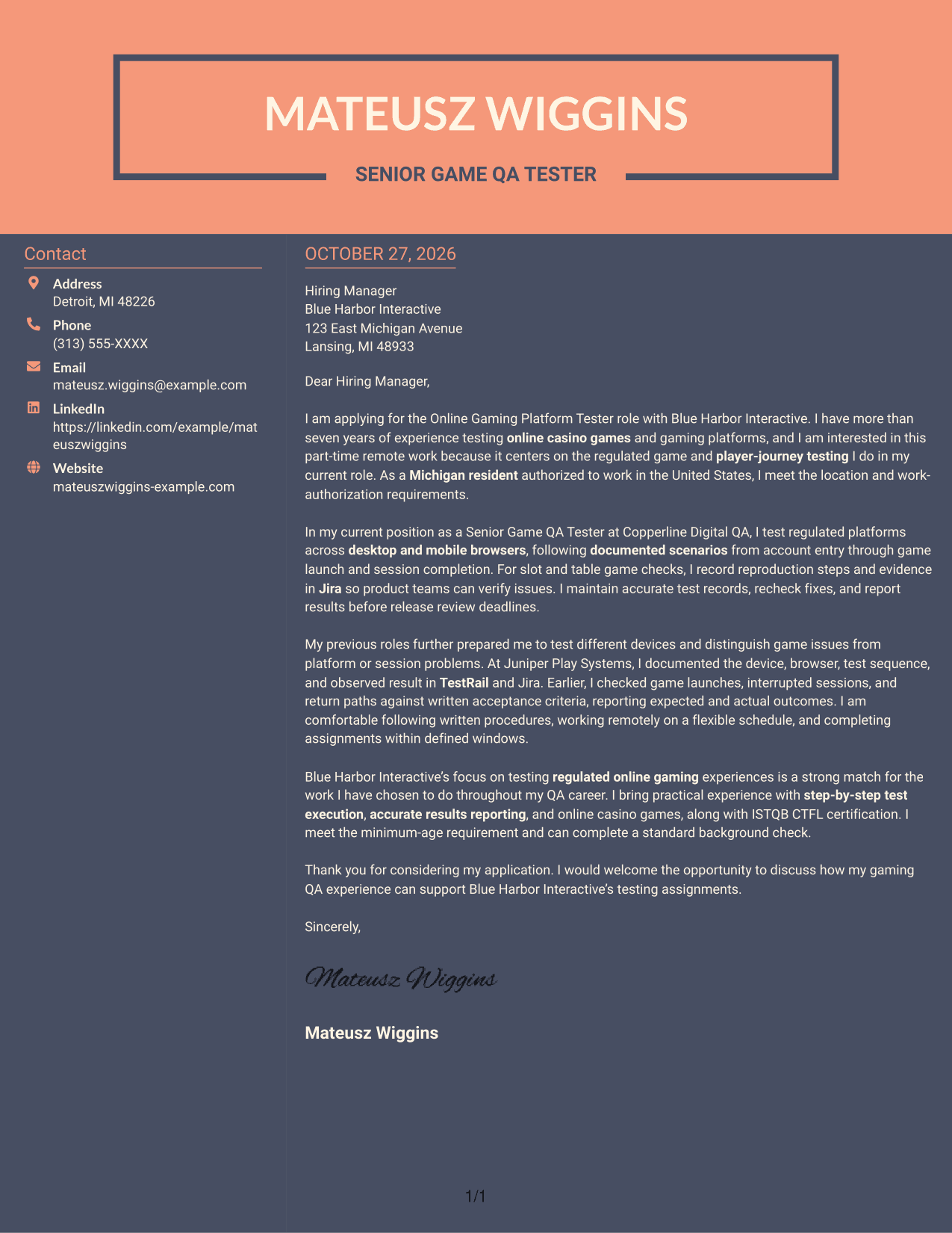 Cover letter example — page 1